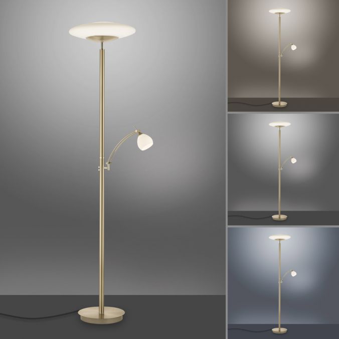 Paul Neuhaus LED Stehleuchte messing matt farbig Tastdimmer Lesearm drehbar Leselampe Tiefpreis