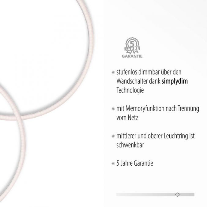 Paul Neuhaus LED Deckenleuchte, stahlfarben, drei Leuchtringe, Dimmfunktion, modern Super Sparpreis