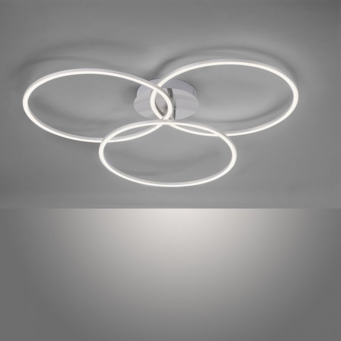 Paul Neuhaus LED Deckenleuchte, stahlfarben, drei Leuchtringe, Dimmfunktion, modern Super Sparpreis