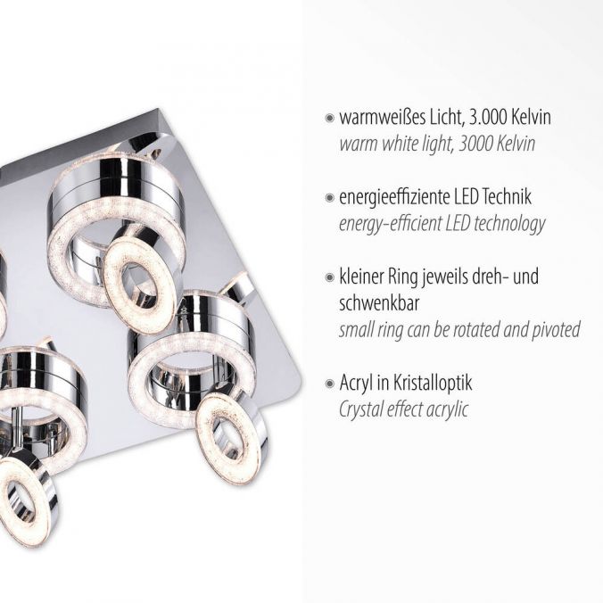 Paul Neuhaus LED-Deckenleuchte, Chrom, 4-flg, schwenkbar, modern, warmweiß Letzte 3 Tage