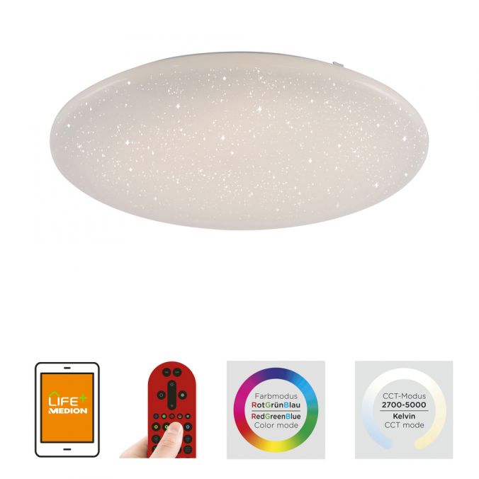 Paul Neuhaus LED Deckenleuchte, weiß, rund, Sterneneffekt, Lichtfarbensteuerung, modern