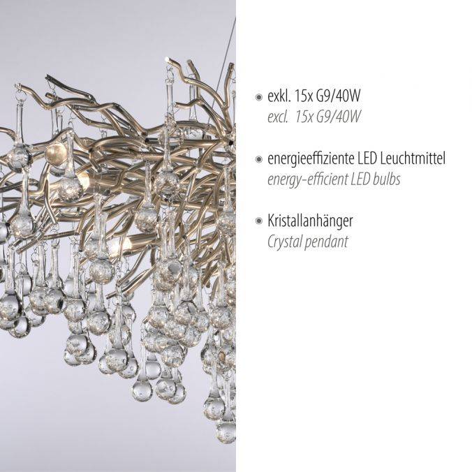 Paul Neuhaus Kronleuchter, silber, elegant, Design, IP20, 400 Glasanhänger Bis zu 60% Rabatt