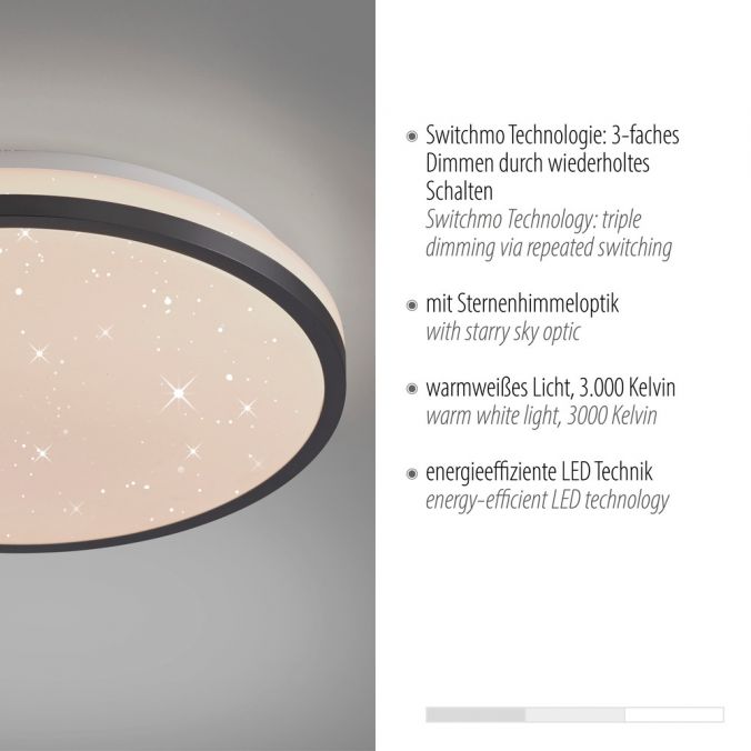 Paul Neuhaus LED Deckenleuchte D=28cm schwarz Sternenhimmeloptik dimmbar Sonderangebot der Fabrik