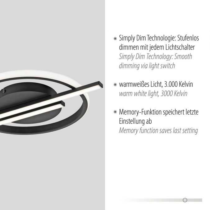 Paul Neuhaus LED Deckenleuchte schwarz modernes Design SimplyDim Memoryfunktion Nur noch ein Tag übrig
