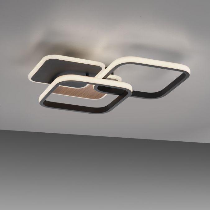Paul Neuhaus LED Deckenleuchte eckig schwarz mit Holzdekor warmweiß modern Clearance-Verkauf