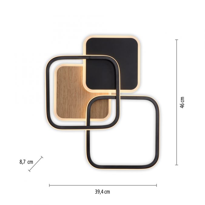 Paul Neuhaus LED Deckenleuchte eckig schwarz mit Holzdekor warmweiß modern Clearance-Verkauf