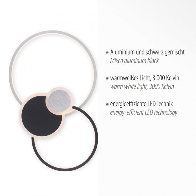 Paul Neuhaus LED Deckenlampe schwarz aluminium 4 Ringe warmweiß energiesparend Verkauf