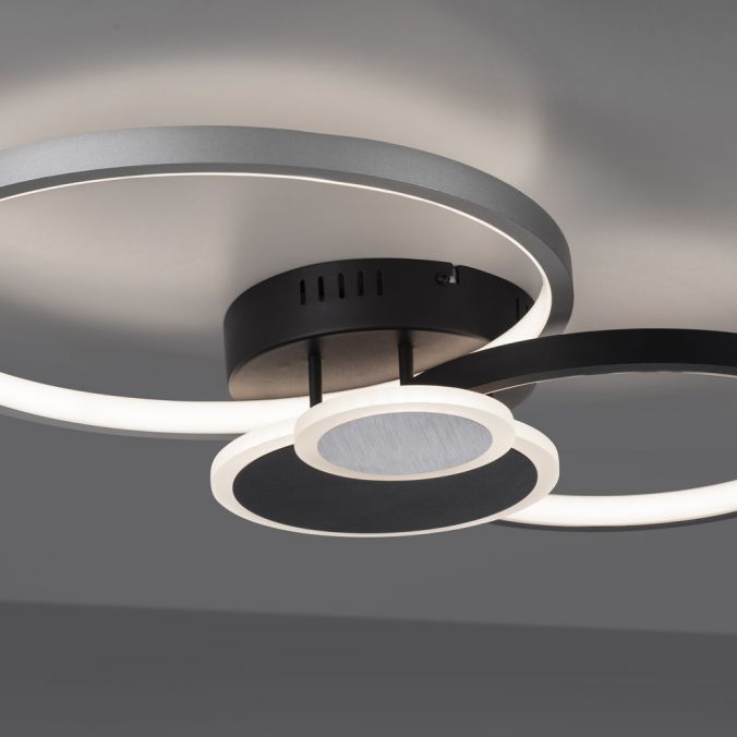 Paul Neuhaus LED Deckenlampe schwarz aluminium 4 Ringe warmweiß energiesparend Verkauf