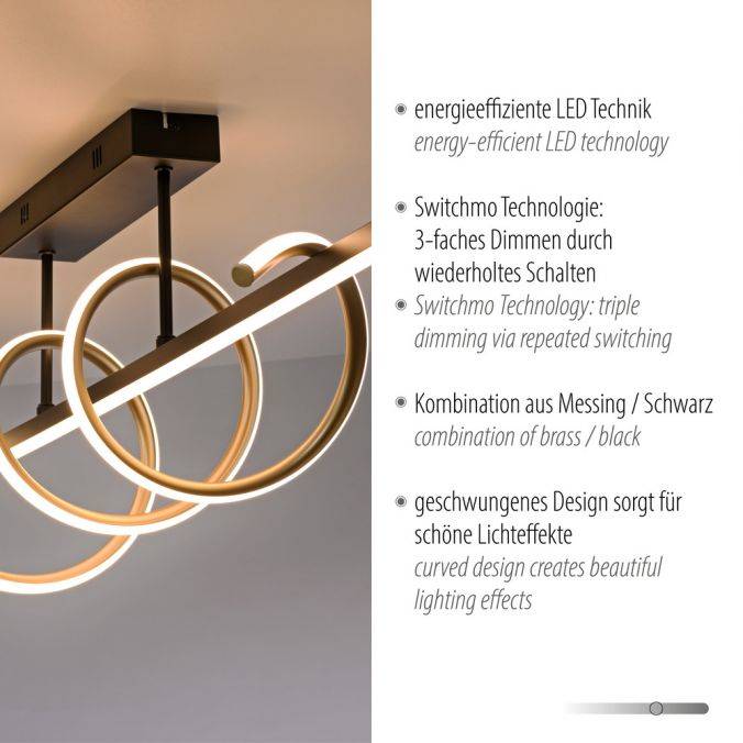 Paul Neuhaus LED Deckenleuchte schwarz messing dimmbar in 3 Stufen geschwungen Angebote
