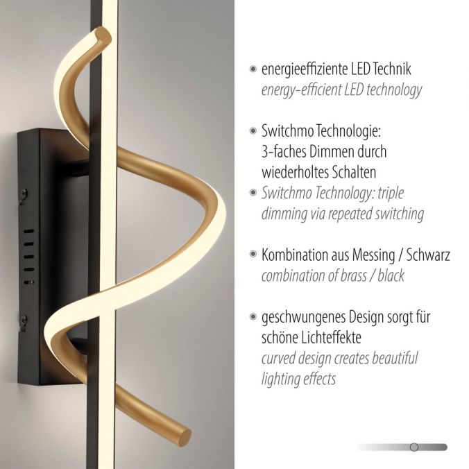Paul Neuhaus LED Wandleuchte schwarz messing dimmbar in 3 Stufen geschwungen Hotsell
