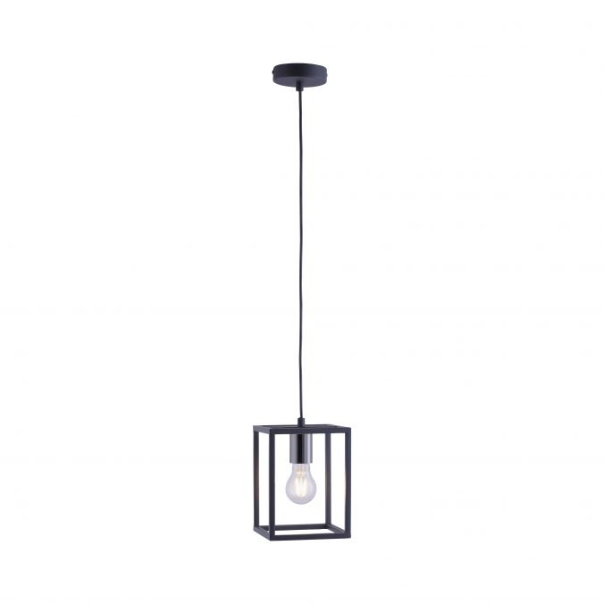 Paul Neuhaus Pendelleuchte, schwarze Cage-Optik, modern, Retro-Stil, E27 Fassung, eckig