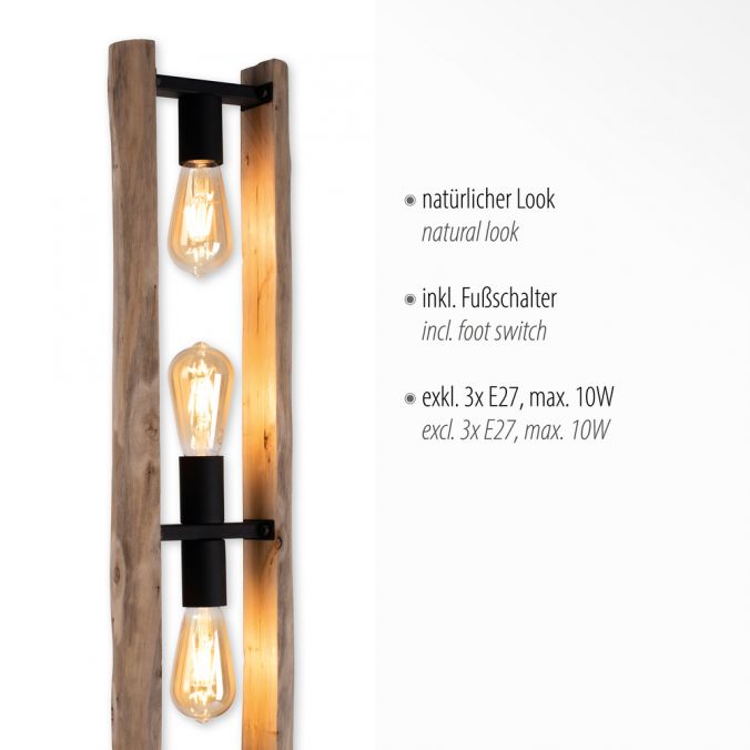 Paul Neuhaus LED Stehleuchte Naturholz mattschwarz Schnurschalter 3 flammig Kostenloser Versand