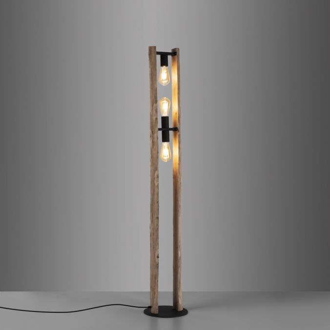 Paul Neuhaus LED Stehleuchte Naturholz mattschwarz Schnurschalter 3 flammig Kostenloser Versand