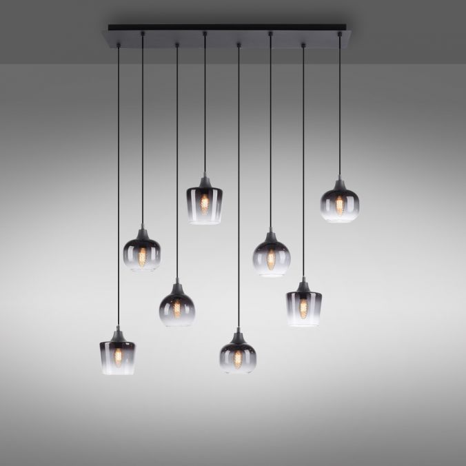 Paul Neuhaus LED Pendelleuchte schwarz 8 flammig Rauchglas modern Wohnlampe Limitierter Zeitrabatt