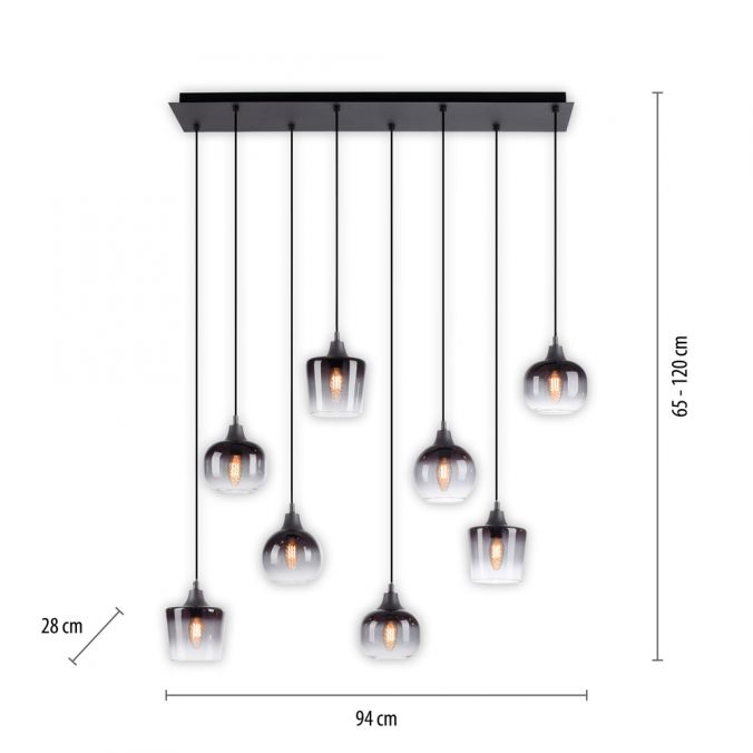 Paul Neuhaus LED Pendelleuchte schwarz 8 flammig Rauchglas modern Wohnlampe Limitierter Zeitrabatt