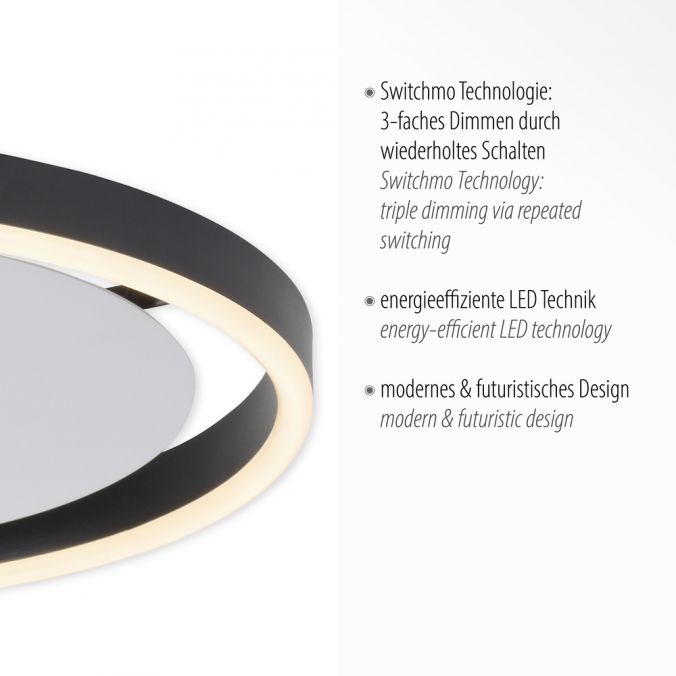 Paul Neuhaus LED Deckenleuchte anthrazit rund Ø40cm dimmbar Switchmo warmweiß Fabrik Onlineshop