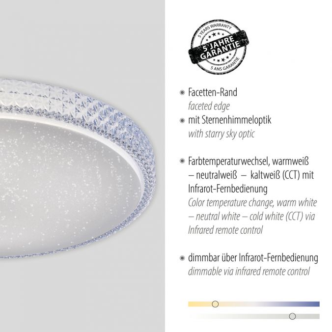 Paul Neuhaus LED-Deckenleuchte, rund, Sternenhimmeloptik, CCT, Ø 60cm, Kristallrand Fabrikpreis