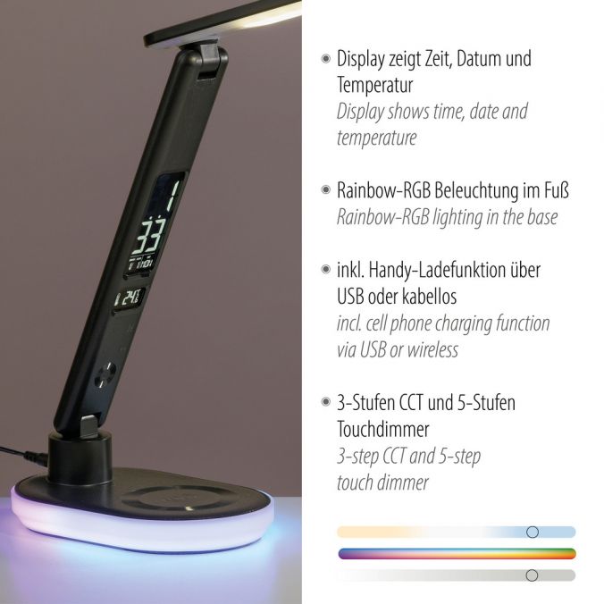 Paul Neuhaus LED Tischleuchte schwarz Touchdimmer Ladefunktion Handy USB kabellos Sonderangebot