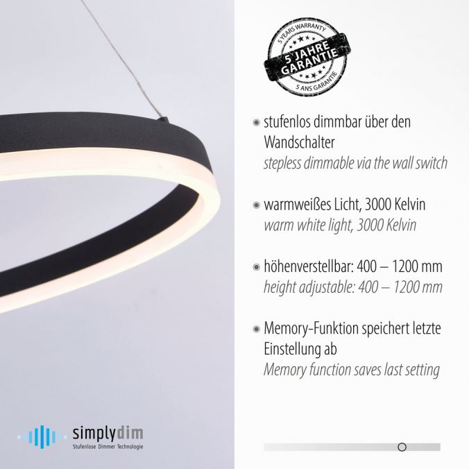 Paul Neuhaus LED Pendelleuchte, rund, anthrazit, Ø 80cm, dimmbar, modern, warmweiß Günstig kaufen
