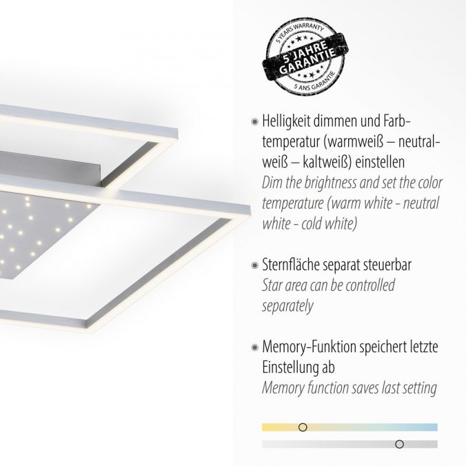 Paul Neuhaus LED-Deckenleuchte, stahlfarben, Fernbdienung, dimmbar, CCT Versandkostenfrei