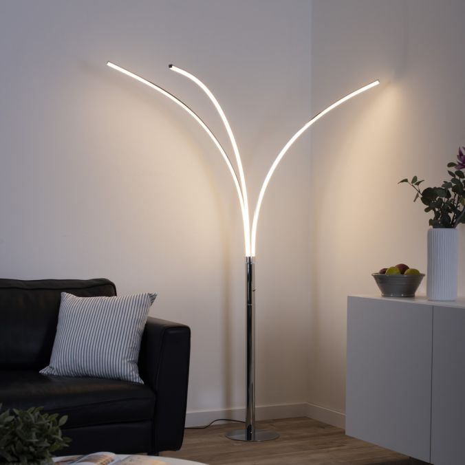 Paul Neuhaus LED-Stehleuchte, Chrom, 3 Leuchtarmen, warmweiß, Kippschalter Großer Ausverkauf