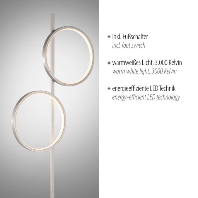 Paul Neuhaus LED Stehleuchte silber Leselampe mit Fußschalter Leuchtringe schlichtes Design Flash Sale