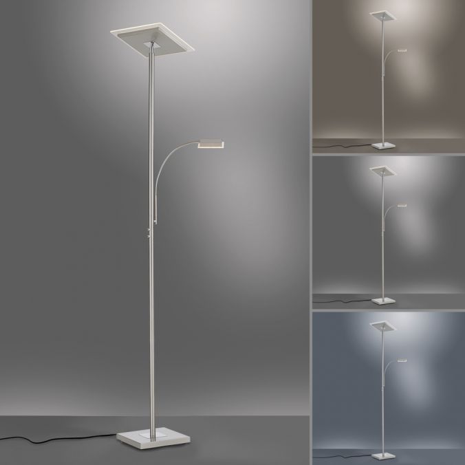 Paul Neuhaus LED Deckenfluter, Leseleuchte, Fernbedienung, dimmbar, stahlfarben Saisonschlussverkauf