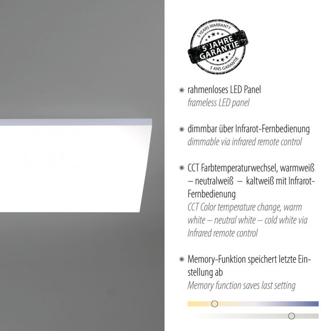 Paul Neuhaus LED-Panel, weiß, rahmenlos, 62x62cm, CCT, dimmbar, Fernbedienung, blendfrei Cyber Monday