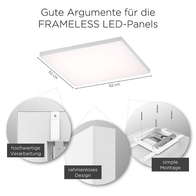 Paul Neuhaus LED-Panel, weiß, rahmenlos, 62x62cm, CCT, dimmbar, Fernbedienung, blendfrei Cyber Monday