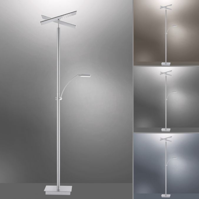 Paul Neuhaus LED-Stehleuchte, stahlfarben, Deckenfluter, Lichtfarbsteuerung inkl. Memoryfunktion, Tastdimmer Valentinstagsangebot