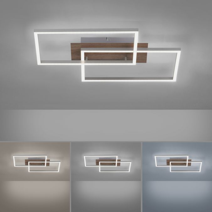 Paul Neuhaus LED-Deckenleuchte, 50,4x42cm, Fernbedienung, dimmbar, Holzdekor, Neueste Mode