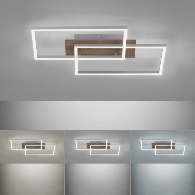 Paul Neuhaus LED-Deckenleuchte, 50,4x42cm, Fernbedienung, dimmbar, Holzdekor, Neueste Mode