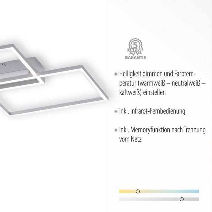 Paul Neuhaus LED Deckenleuchte, stahlfarben, 2-flammig, dimmbar, geometrisches Design Online Outlet