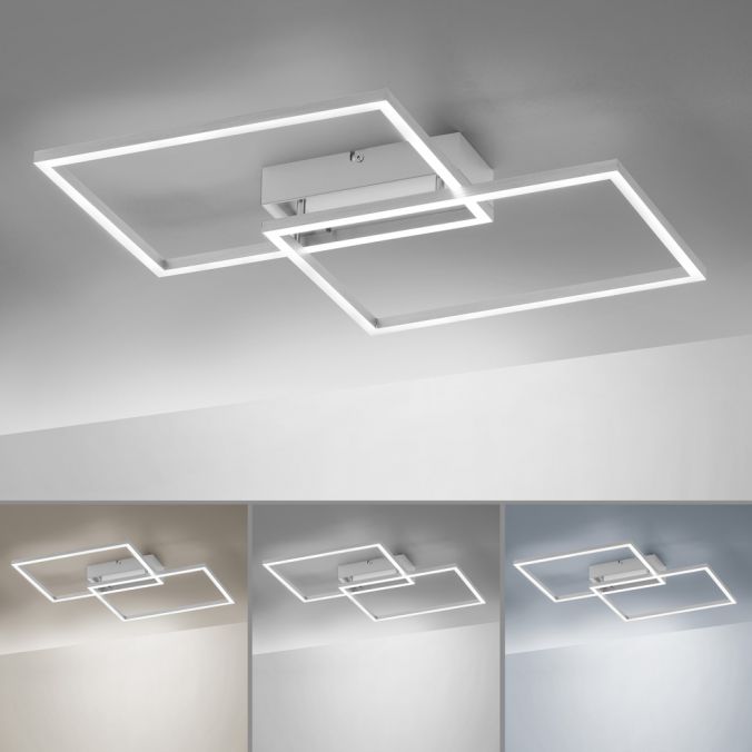 Paul Neuhaus LED Deckenleuchte, stahlfarben, 2-flammig, dimmbar, geometrisches Design Online Outlet