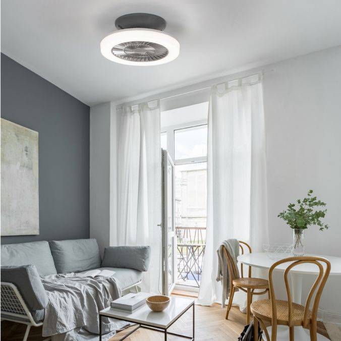 Paul Neuhaus LED Deckenventilator mit Licht, rund, stahlfarbig, modern, Ø 50cm Kauf eins, bekomm eins gratis