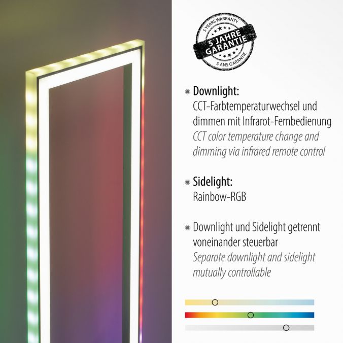 Paul Neuhaus LED Stehleuchte silber farbig Fußschalter dimmbar Sidelight RGB Rainbow Sonderangebote