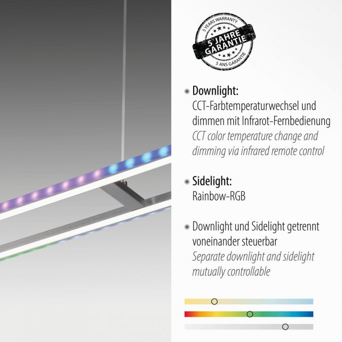 Paul Neuhaus LED Pendelleuchte silberfarbig dimmbar Rainbow RGB Memorfunktion Esszimmer VIP-Rabatte