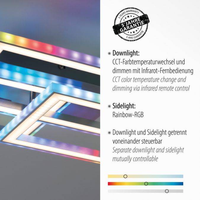 Paul Neuhaus LED Deckenleuchte drehbare Rahmen silberfarbig RGB Rainbow Farben dimmbar Tiefpreis