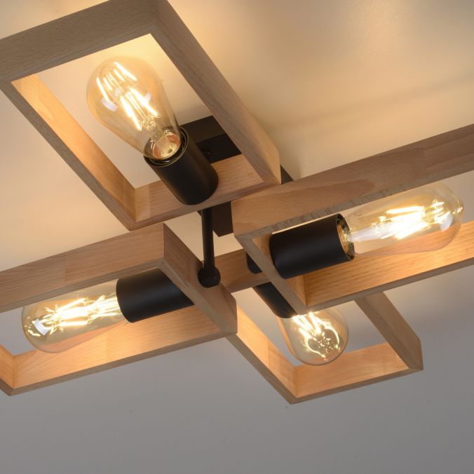 Paul Neuhaus LED Deckenleuchte, schwarz, Holzrahmen, Metall, 4 flammige Deckenlampe Kostenlose Rückgabe
