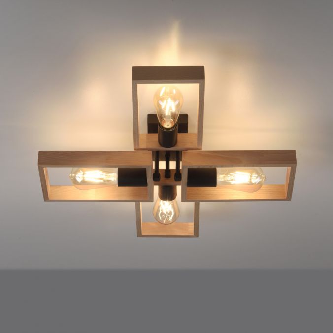 Paul Neuhaus LED Deckenleuchte, schwarz, Holzrahmen, Metall, 4 flammige Deckenlampe Kostenlose Rückgabe