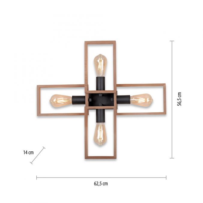 Paul Neuhaus LED Deckenleuchte, schwarz, Holzrahmen, Metall, 4 flammige Deckenlampe Kostenlose Rückgabe