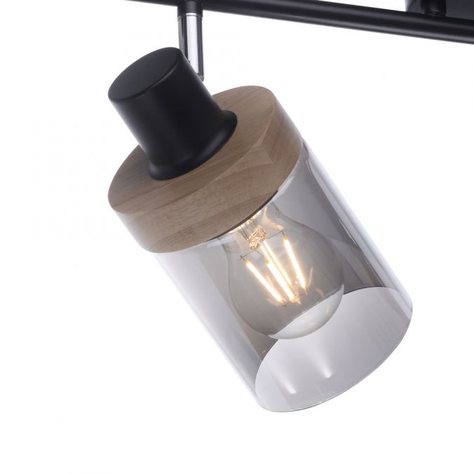 Paul Neuhaus Deckenleuchte, Strahler, Rauchglas, Holz, Robberwood, E27, 4-flammig Begrenzte Freigabe