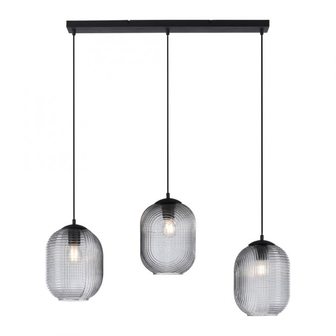 Paul Neuhaus LED Pendelleuchte Rauchglas getönt 3 flammig retro Design oval Esszimmer