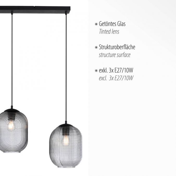 Paul Neuhaus LED Pendelleuchte Rauchglas getönt 3 flammig retro Design oval Esszimmer Letzte 2 Tage