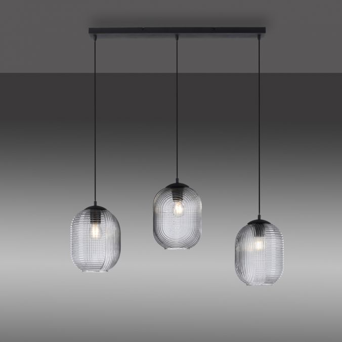 Paul Neuhaus LED Pendelleuchte Rauchglas getönt 3 flammig retro Design oval Esszimmer Letzte 2 Tage