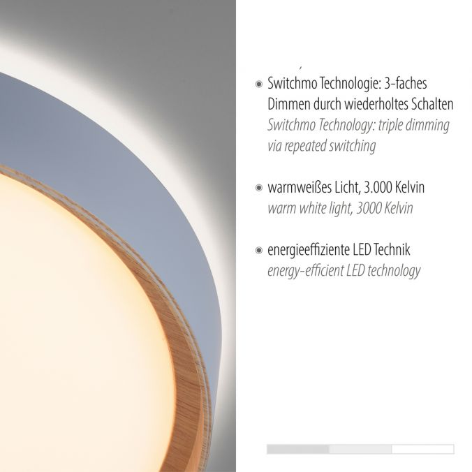 Paul Neuhaus LED Deckenleuchte Holzoptik grau rund dimmbar Wandschalter energiesparend Zeitbegrenzte Promotion