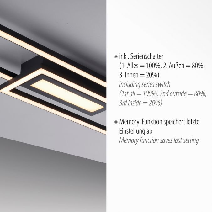 Paul Neuhaus LED Deckenleuchte 95x17,5cm schwarz flach Memoryfunktion schlichtes Panel Vierteljährliche Förderung