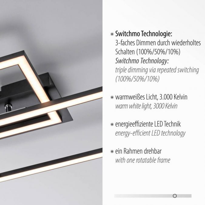 Paul Neuhaus LED Deckenleuchte schwarz Switchmo Technik längliche Rahmen schwarz flach Discount Store für neue Produkte