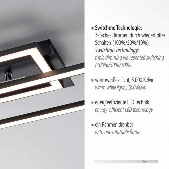 Paul Neuhaus LED Deckenleuchte flach längliche Rahmen schwarz warmweiß 3 Stufen Dimmung Super Rabatt