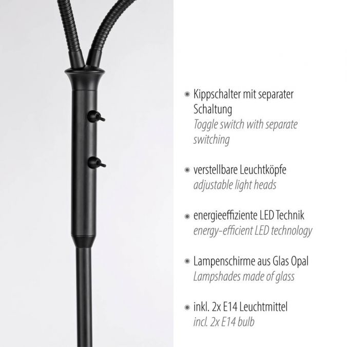 Paul Neuhaus LED Stehleuchte schwarz 2-flammig flexibel verstellbar mit Schalter 50% Rabatt mit kostenlosem Versand